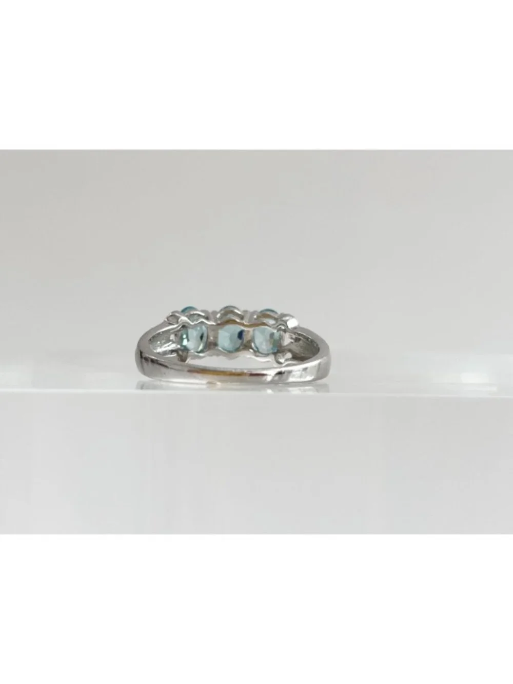 Aquamarine Oval Cut Row Set Triple Swirly Sterling Silver 925 Vintage Ring sz 8
